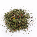 Dry herb mix (Laurel's Clean Slate: Herbal Tea Blend) on a white background