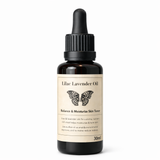 Bottle of Lilac Lavender Oil with dropper on a white background