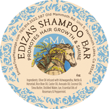 Label for Ediza's Shampoo Bar features a horse and some wild flowers set against a blue background